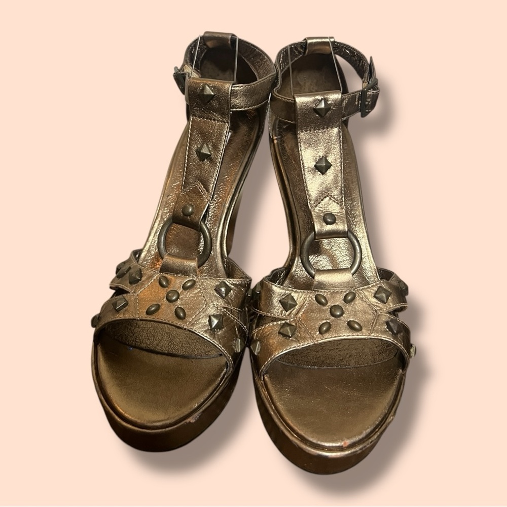 STEVE MADDEN Y2K T-Strap Studded Wedges Platform Sandals Vintage Greek Goddess
